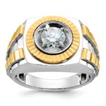 IBGoodman 14k Two Tone 1 carat Lab Grown Diamond VS/SI+ G+ Complete Polished Satin and Textured Men's Ring