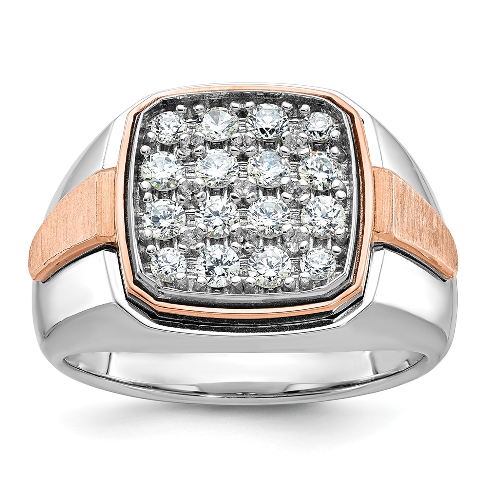 B59210-4WRAA-1.jpg IBGoodman 14k White and Rose Gold Men's Polished and Satin 1 Carat AA Quality Diamond Cluster Ring - Image 1