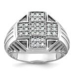 IBGoodman 14k White Gold Men's Polished Textured and Grooved Cross Cluster Ring Mounting