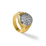IBGoodman 14k Two-tone Men's Polished and Textured 1 5/8 Carat AA Quality Diamond Oval Cluster Ring - Image 9