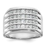 IBGoodman 14k White Gold Men's Polished and Grooved 4-Row 1 1/5 Carat AA Quality Diamond Ring