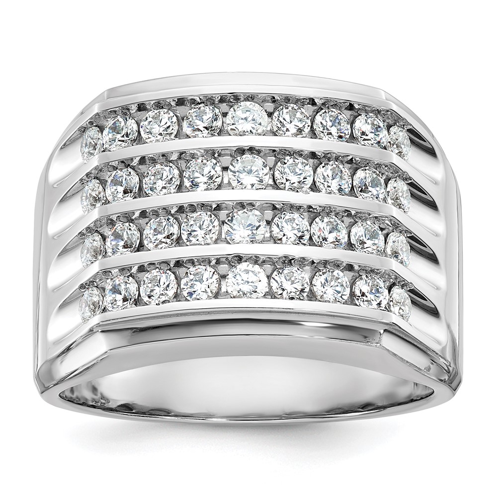 B59287-4WAA-1.jpg IBGoodman 14k White Gold Men's Polished and Grooved 4-Row 1 1/5 Carat AA Quality Diamond Ring - Image 1