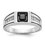 14k White Gold with Black Rhodium IBGoodman Men's Satin 7/8 carat Black and White Diamond Complete Ring
