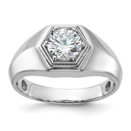 IBGoodman 14k White Gold 1 carat Lab Grown Diamond VS/SI+ G+ Complete Polished and Beaded Men's Ring