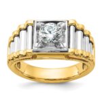 IBGoodman 14k Two-Tone 1 carat Lab Grown Diamond VS/SI+ G+ Polished and Ribbed Complete Men's Ring