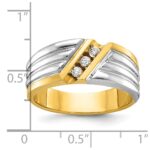 IBGoodman 14k Two-tone Men's Polished and Grooved 3-Stone 1/6 Carat AA Quality Diamond Ring - Image 2