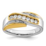 IBGoodman 14k Two-tone Men's Polished and Grooved Curved Bypass 1/2 Carat AA Quality Diamond Ring
