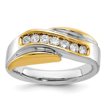 IBGoodman 14k Two-tone Men's Polished and Grooved Curved Bypass 1/2 Carat AA Quality Diamond Ring