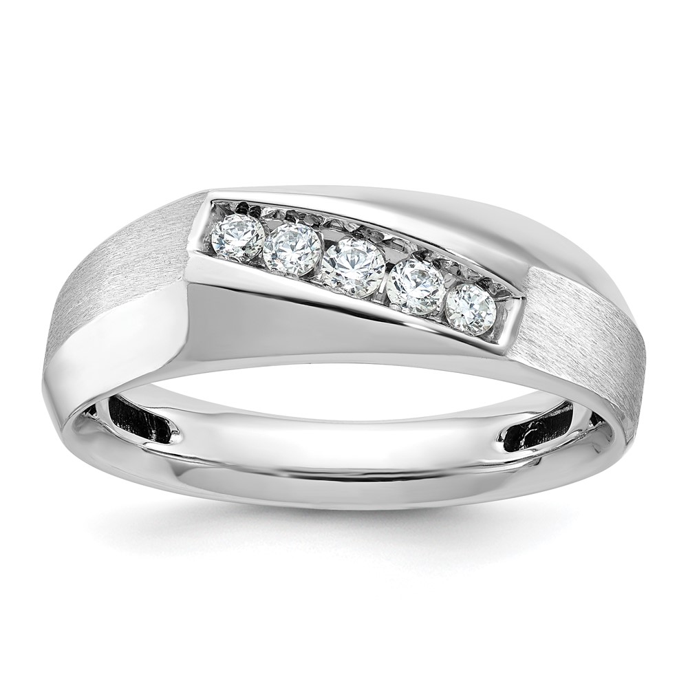 B63119-4WAA-1.jpg IBGoodman 14k White Gold Men's Polished and Satin 5-Stone 1/4 Carat AA Quality Diamond Ring - Image 1