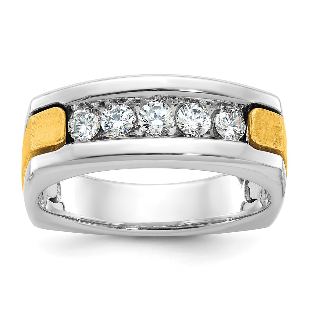 B63302-4WYAA.jpg IBGoodman 14k Two-tone Men's Polished Satin and Grooved 5-Stone 1/2 Carat AA Quality Diamond Square Ring - Image 1