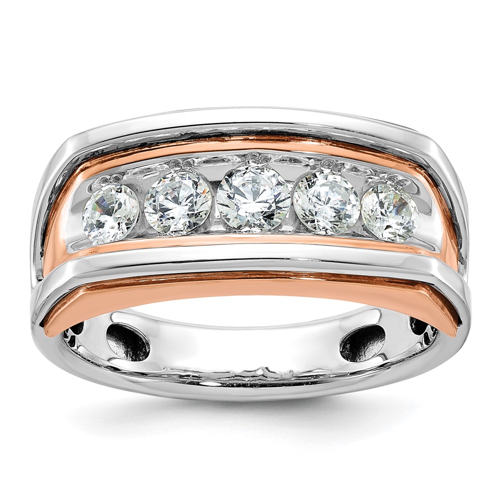 B63475-4WRAA-1.jpg IBGoodman 14k Two Tone Rose and White Gold 1 carat Lab Grown Diamond VS/SI+ G+ Complete Five Stone Cut Out Men's Ring - Image 1