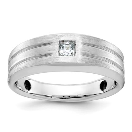 14k White Gold IBGoodman Men's Polished and Satin 1/6 carat Diamond Complete Ring