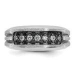 IBGoodman 14k White Gold with Black Rhodium Men's Polished Satin and Grooved 1/2 Carat AA Quality Black and White Diamond Ring - Image 4