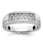 14k White Gold IBGoodman Men's Polished Satin and Grooved 1/4 Carat AA Quality Diamond Ring