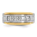 IBGoodman 14k Two-tone 1 carat Lab Grown Diamond VS/SI+ G+ Five Stone Complete Polished Satin and Grooved Men's Ring - Image 4