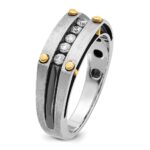 IBGoodman 14k Two-tone with Black Rhodium Men's Polished Satin and Grooved 5-Stone 1/4 Carat AA Quality Diamond Ring - Image 8