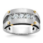 IBGoodman 14k Two-tone with Black Rhodium 1 carat Lab Grown Diamond VS/SI+ G+ Five Stone Complete Polished Satin and Grooved Men's Ring