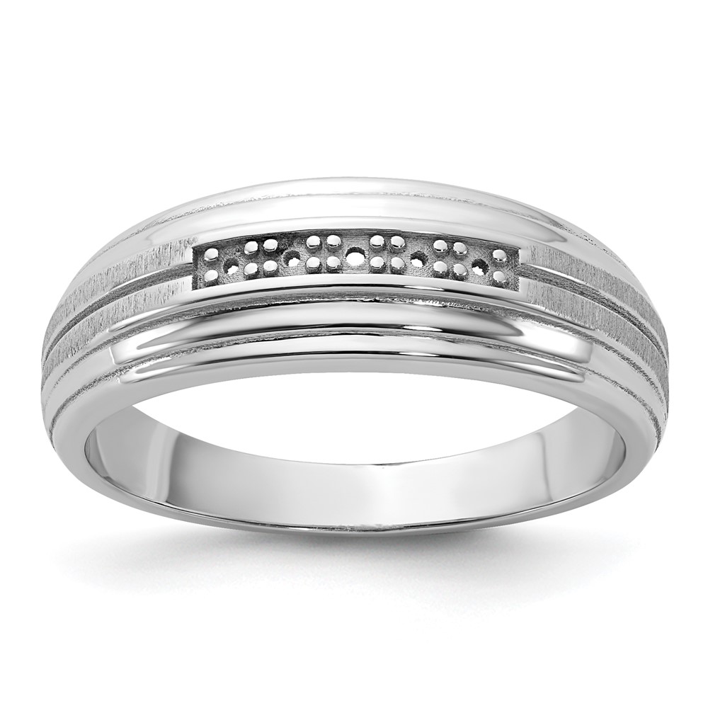 B63832-4W.jpg IBGoodman 10k White Gold Men's Polished Satin and Grooved 5-Stone Ring Mounting - Image 1