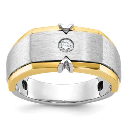 14k Two-tone IBGoodman Men's Polished and Satin Diamond Complete Ring