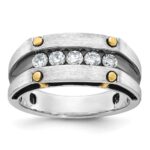IBGoodman 14k Two-tone with Black Rhodium Men's Polished Satin and Grooved 5-Stone 1/2 Carat AA Quality Diamond Ring