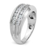 IBGoodman 14k White Gold Men's Polished Satin and Grooved 2-Row Ring Mounting - Image 6