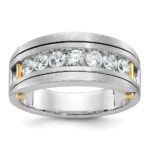IBGoodman 14k Two-tone Men's Polished Satin and Grooved 7-Stone 1 Carat AA Quality Diamond Ring