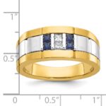 IBGoodman 10k Two-tone Men's Polished and Grooved Lab Created Sapphire and 1/10 Carat A Quality Diamond Ring - Image 6
