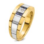 IBGoodman 14k Two-tone Men's Polished and Grooved Lab Created Sapphire and 1/10 Carat AA Quality Diamond Ring - Image 7