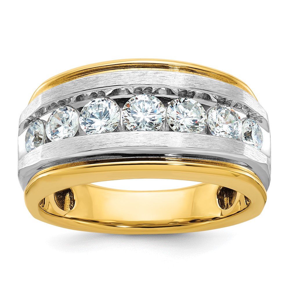 B63942-4YAA-6.jpg IBGoodman 14k with White Rhodium 1 1/2 carat Lab Grown Diamond VS/SI+ G+ Complete Satin Men's Ring - Image 1