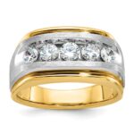 IBGoodman 10k Two-tone Men's Polished Satin and Grooved 5-Stone 1 Carat A Quality Diamond Ring