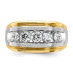 IBGoodman 14k Two-tone Men's Polished Satin and Grooved 5-Stone 1 Carat AA Quality Diamond Ring - Image 6