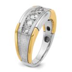 IBGoodman 14k Two-tone Men's Polished Satin and Grooved 5-Stone Ring Mounting - Image 8