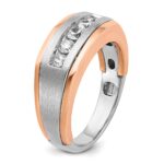 IBGoodman 14k White and Rose Gold Men's Polished Satin and Grooved 5-Stone 1/2 Carat AA Quality Diamond Ring - Image 7