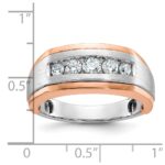 IBGoodman 14k White and Rose Gold Men's Polished Satin and Grooved 5-Stone 1/2 Carat AA Quality Diamond Ring - Image 2