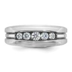IBGoodman 10k White Gold Men's Polished Satin and Grooved 5-Stone Ring Mounting - Image 6