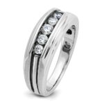 IBGoodman 10k White Gold Men's Polished Satin and Grooved 5-Stone Ring Mounting - Image 8