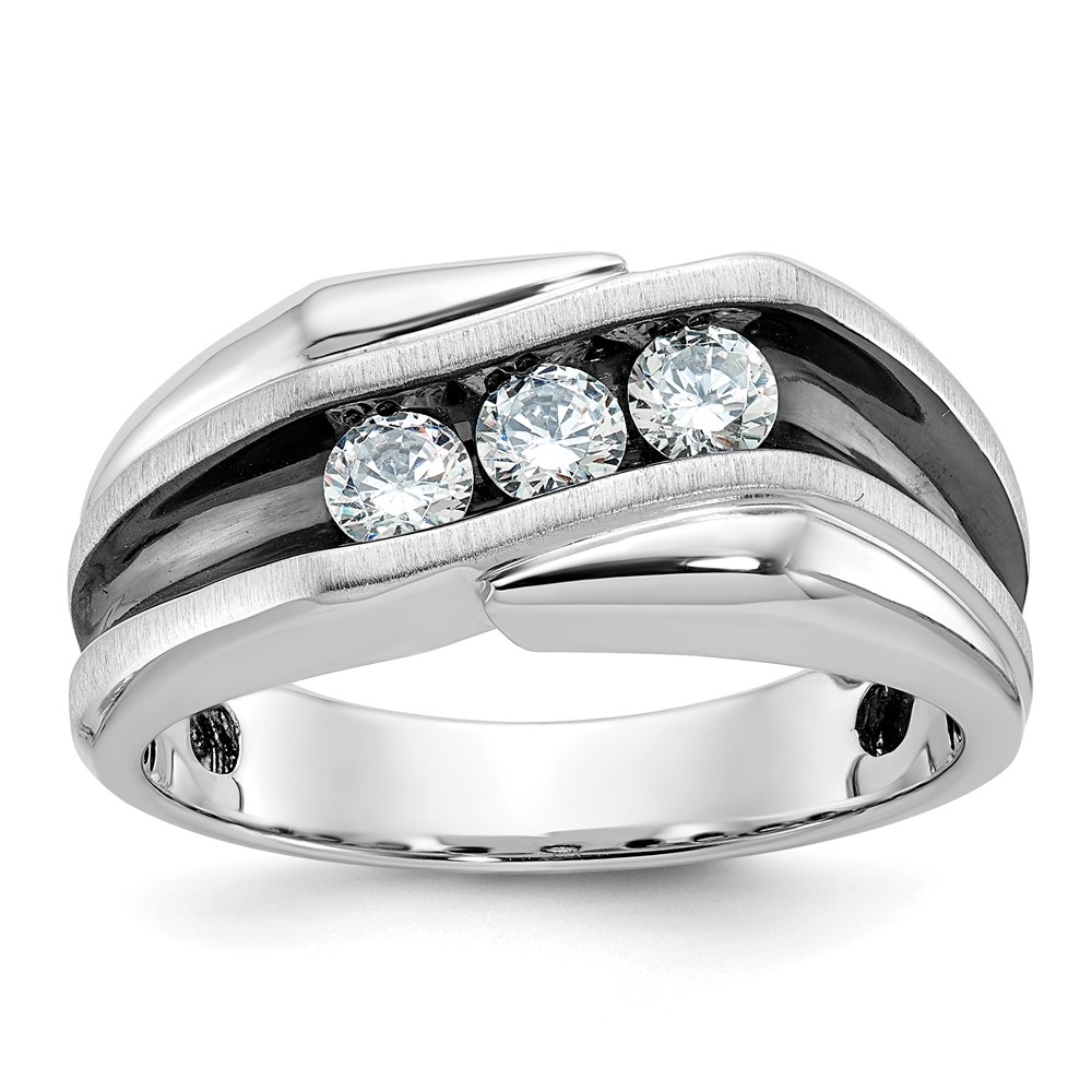 B64002-4WAA-1.jpg IBGoodman 14k White Gold with Black Rhodium 1/2 carat Lab Grown Diamond VS/SI+ G+ Complete Polished Satin and Grooved Men's Ring - Image 1