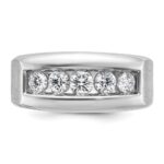 IBGoodman 14k White Gold 1 carat Lab Grown Diamond VS/SI+ G+ Five Stone Complete Polished and Satin Men's Ring - Image 4