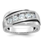 IBGoodman 10k White Gold with Black Rhodium Men's Polished Satin and Grooved 1 Carat A Quality Diamond Ring