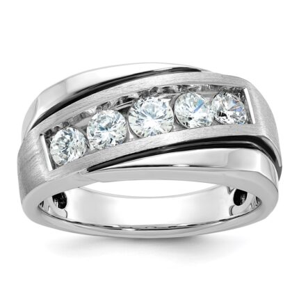 14k White Gold Men's Polished Satin and Grooved Ring Mounting