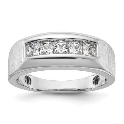 IBGoodman 14k White Gold 1 carat Lab Grown Diamond VS/SI+ G+ Five Stone Complete Polished and Satin Men's Ring