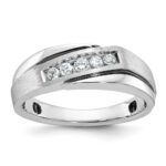 IBGoodman 14k White Gold with Black Rhodium Men's Polished Satin and Grooved 1/4 Carat AA Quality Diamond Ring