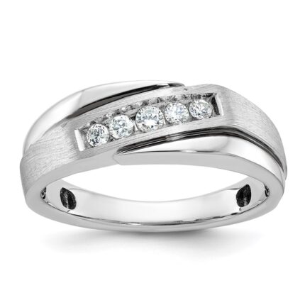 IBGoodman 14k White Gold with Black Rhodium 1/4 carat Lab Grown Diamond VS/SI+ G+ Complete Polished Satin and Grooved Men's Ring
