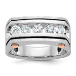IBGoodman 14k White and Rose Gold Men's Polished Satin and Grooved 5-Stone Ring Mounting