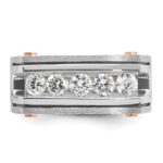 IBGoodman 14k White and Rose Gold Men's Polished Satin and Grooved 5-Stone Ring Mounting - Image 6