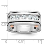 IBGoodman 14k White and Rose Gold Men's Polished Satin and Grooved 5-Stone Ring Mounting - Image 3