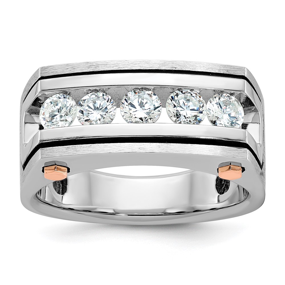 B64049-4WRAA.jpg IBGoodman 14k White and Rose Gold Men's Polished Satin and Grooved 5-Stone Ring Mounting - Image 1