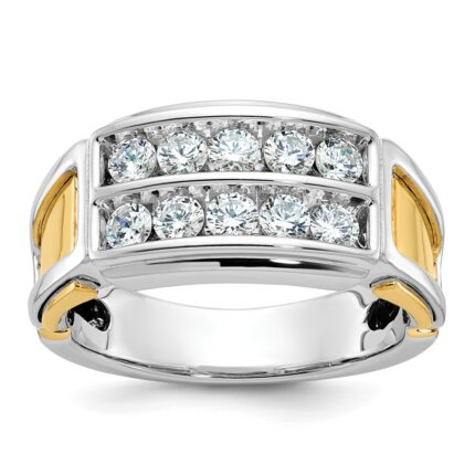 IBGoodman 14k Two-tone Men's Polished and Cut-Out 2-Row 1 Carat AA Quality Diamond Ring