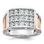 IBGoodman 14k White and Rose Gold Men's Polished and Cut-Out 3-Row 1 1/5 Carat AA Quality Diamond Ring