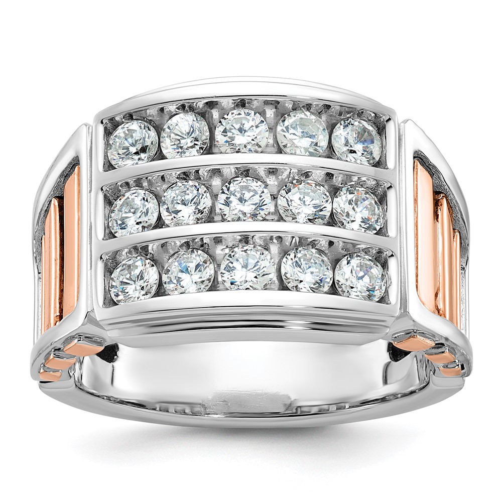 B64055-4WRAA.jpg IBGoodman 14k White and Rose Gold Men's Polished and Cut-Out 3-Row 1 1/5 Carat AA Quality Diamond Ring - Image 1